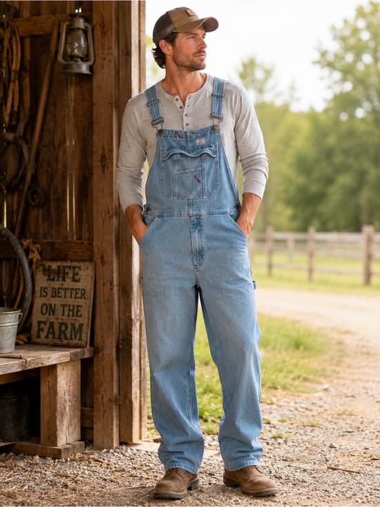 Hisea Other - HISEA Men’s Denim Bib Overalls 34x32 Light Wash Utility Workwear Carpenter Denim